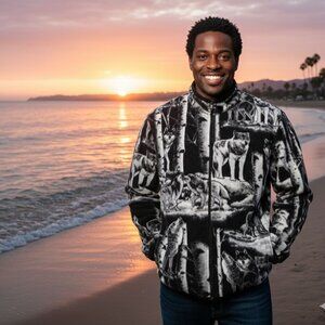 ZooFleece Wolf Pack Howling Dog Wolves Native American Animal Black Jacket S-2X